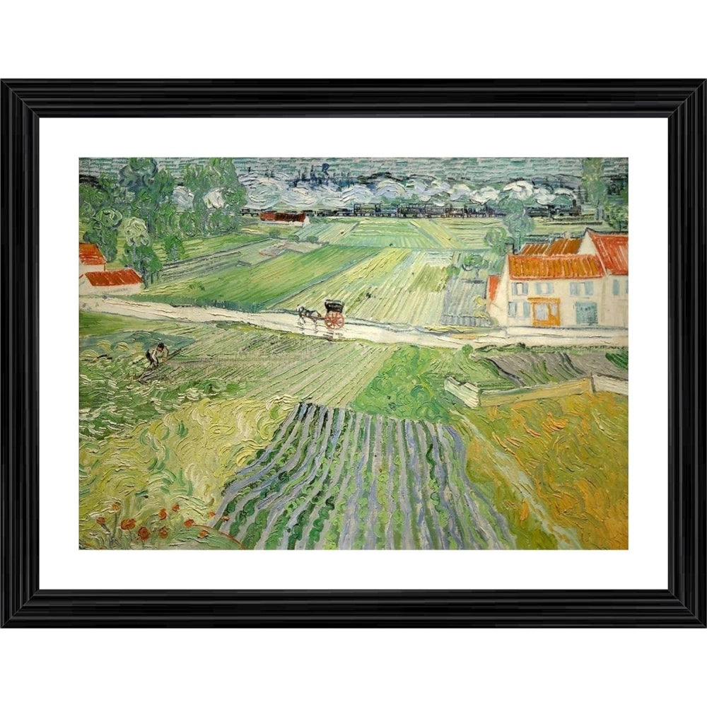 Generic Train in the Rains at Auvers 1890 Painting With Wood Photo Frame (Multicolor)