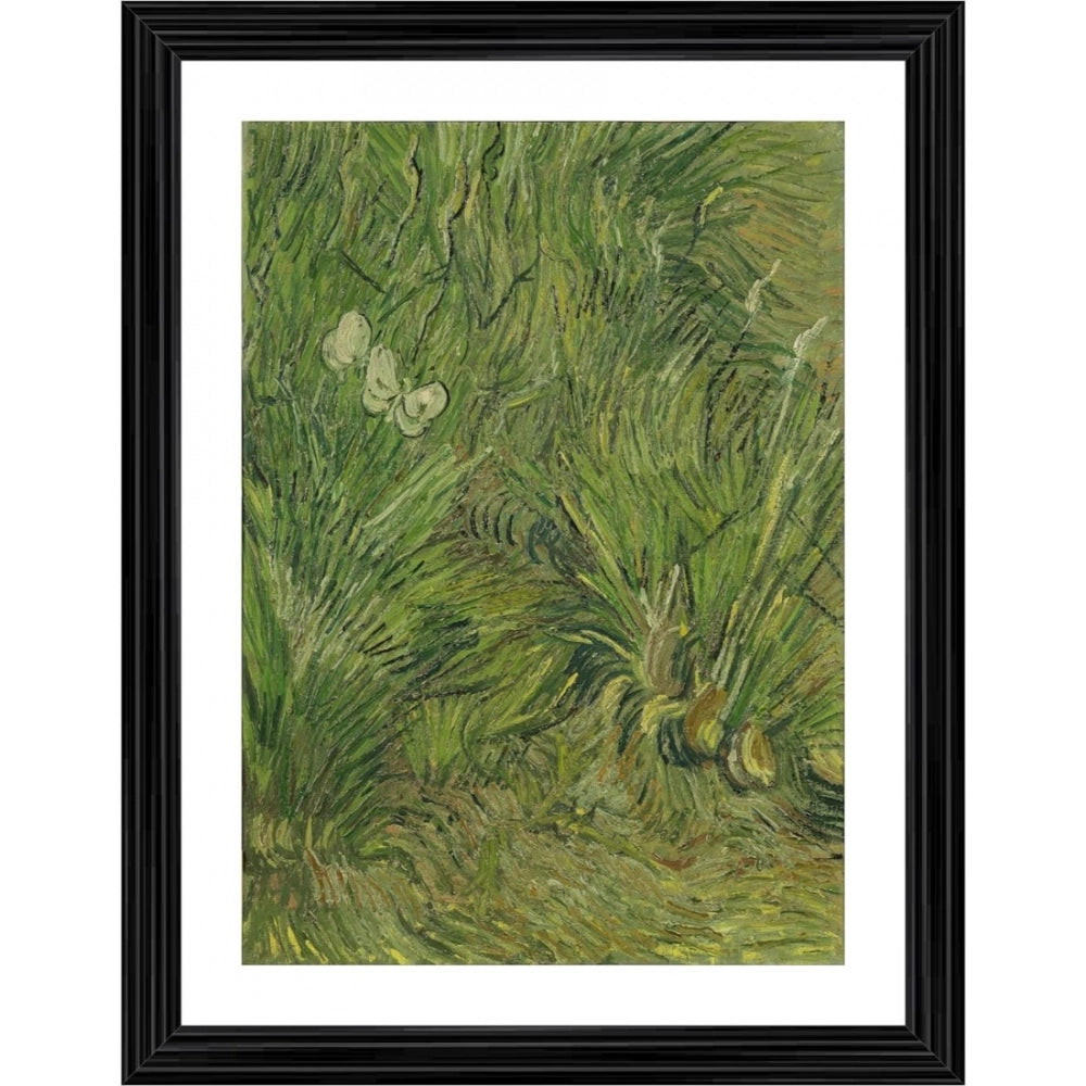 Generic Garden with Butterflies 1890 Painting With Wood Photo Frame (Multicolor)
