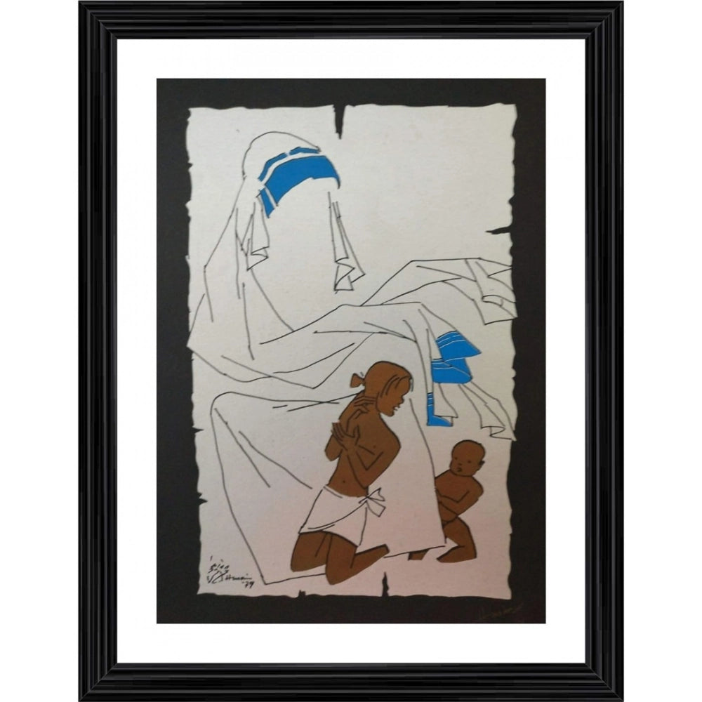 Generic Mother Teresa Angel for Homeless Painting With Wood Photo Frame (Multicolor)