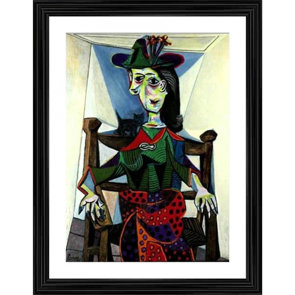 Generic Woman with Flowered Hat 1941 Painting With Wood Photo Frame (Multicolor)