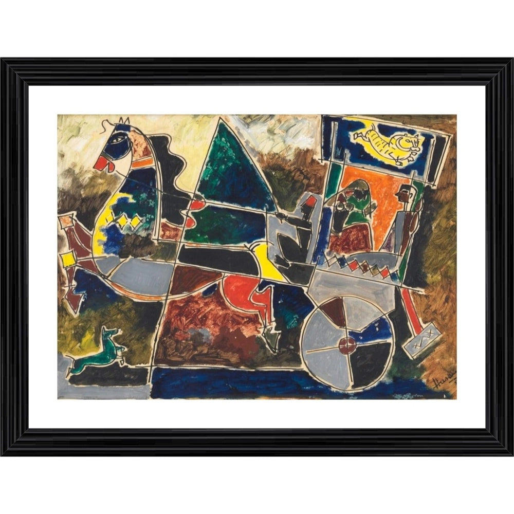 Generic Village Horse and the Chariot Painting With Wood Photo Frame (Multicolor)