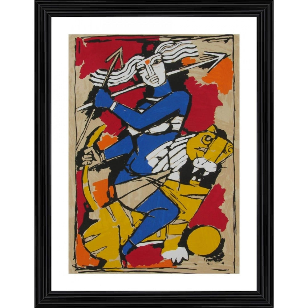 Generic Goddess Durga Painting With Wood Photo Frame (Multicolor)