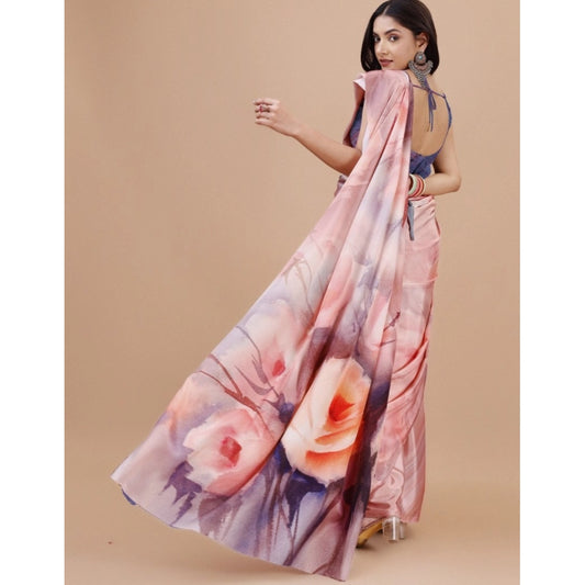 Generic Women's Crepe Digital Print Saree With Unstitched Blouse 5.5Mtr (Pink)