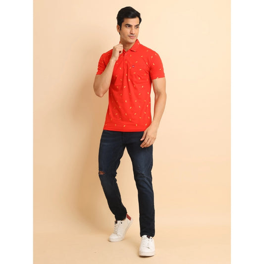 Generic Men's Casual Cotton Printed Polo Neck Half Sleeve T-Shirt (Red)