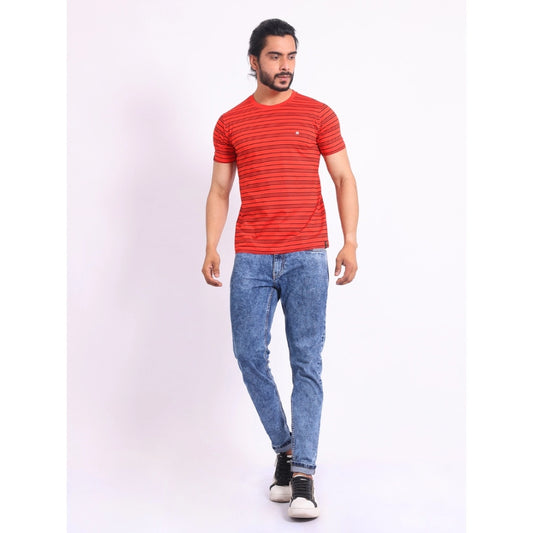 Generic Men's Casual Cotton Printed Round Neck Half Sleeve T-Shirt (Red)