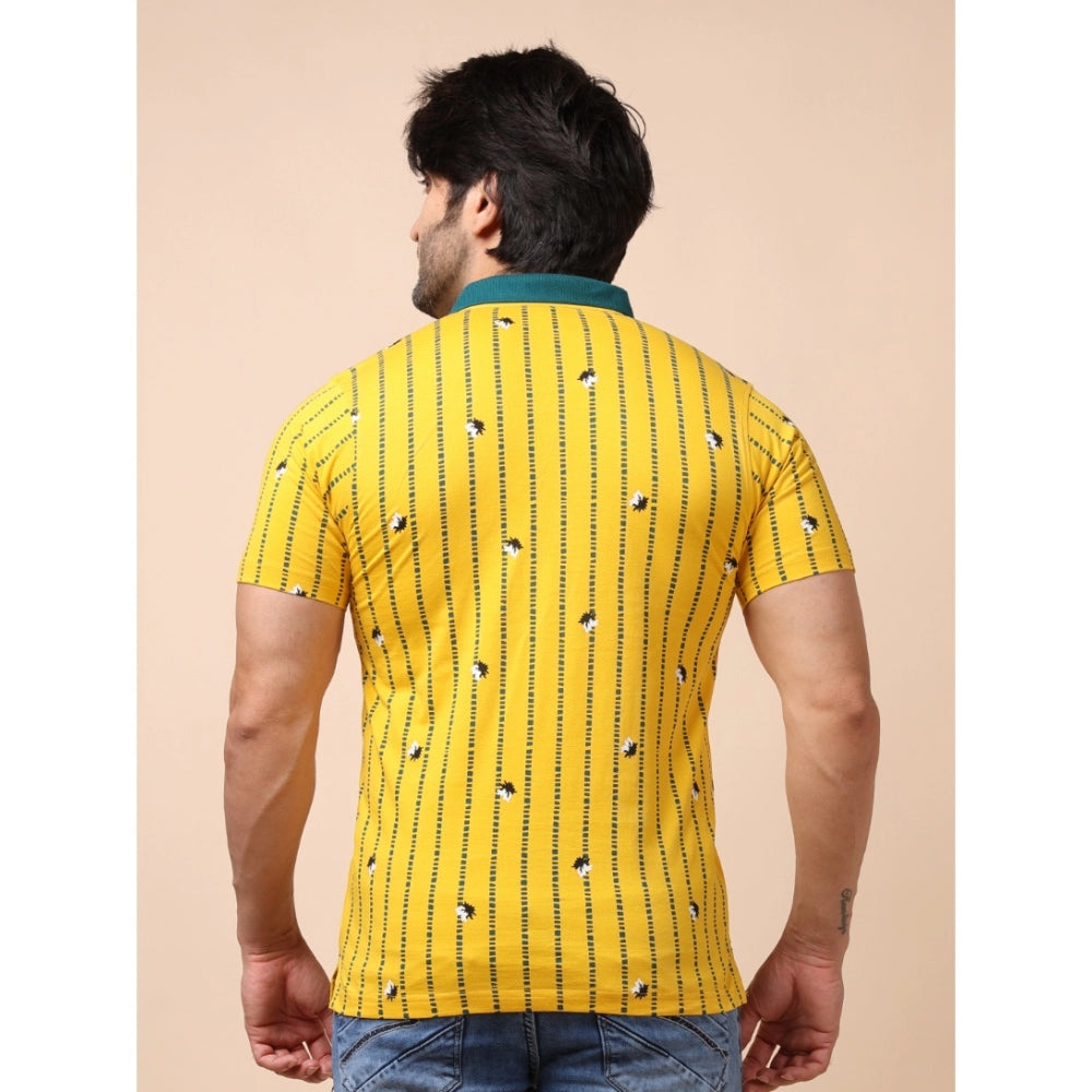 Generic Men's Casual Cotton Printed Polo Neck Half Sleeve T-Shirt (Yellow)