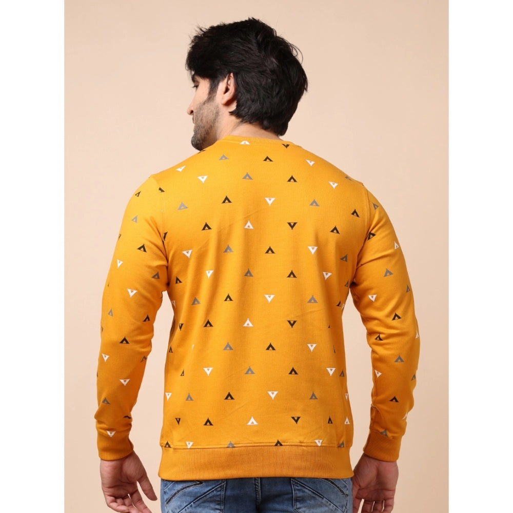 Generic Men's Casual Cotton Printed Round Neck Full Sleeve Sweat T-Shirt (Mustard)