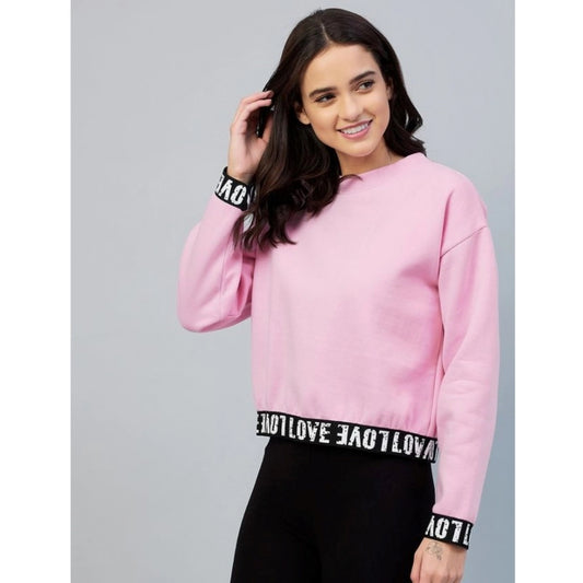 Generic Women's Fleece Solid Long Sleeves Sweatshirt (Pink)