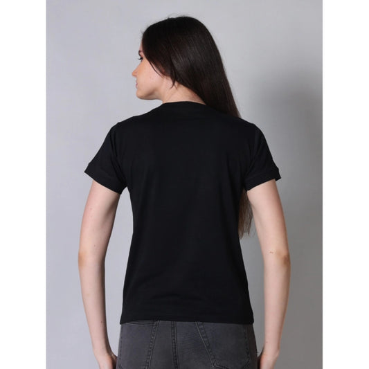 Generic Women's Cotton Blended Solid Round Neck Half Sleeve T-Shirt (Black)