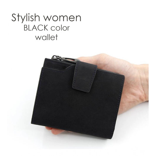 Women's Vegan Leather Small Zipper Wallet (Black)