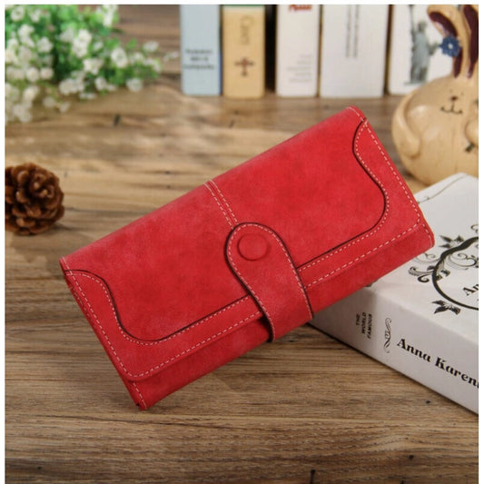 Generic Women's Faux Leather Medium Snap Button Wallet (Red)