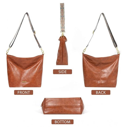 Generic Women's PU Leather Medium Sling bag Zipper Handbag (Brown)