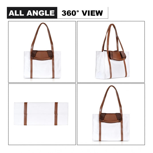 Generic Women's Canvas Medium Top handle Satchel Zipper Handbag (White)