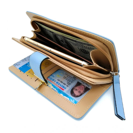 Generic Women's Faux Leather Medium Snap Button Wallet (Blue)