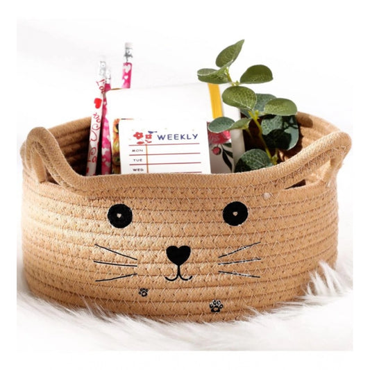 Generic Cotton Small Cat With Face Basket Pack of 1 (Beige)