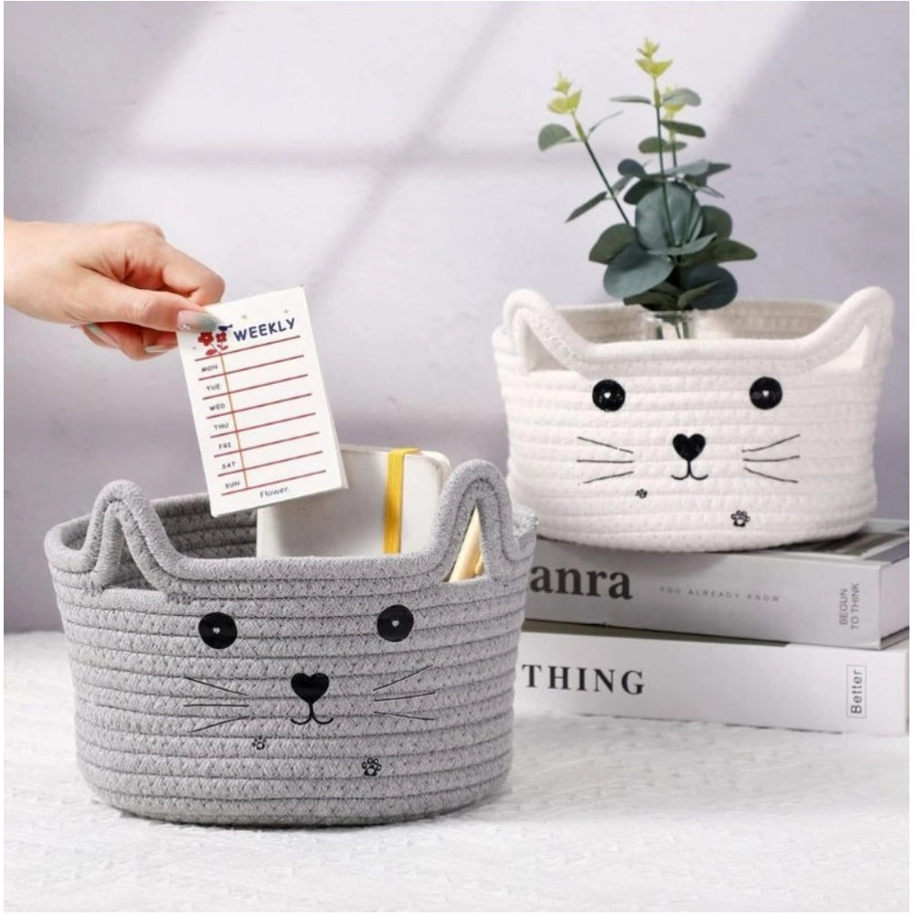 Generic Cotton Small Cat With Face Basket Pack of 1 (Grey)