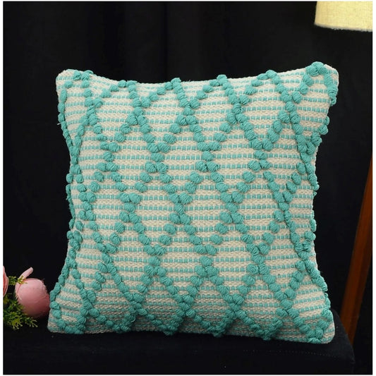 Generic Cotton Handcrafted Pit Loom Cushion Cover 16x16 Inch Pack of 2 (Sea Green)