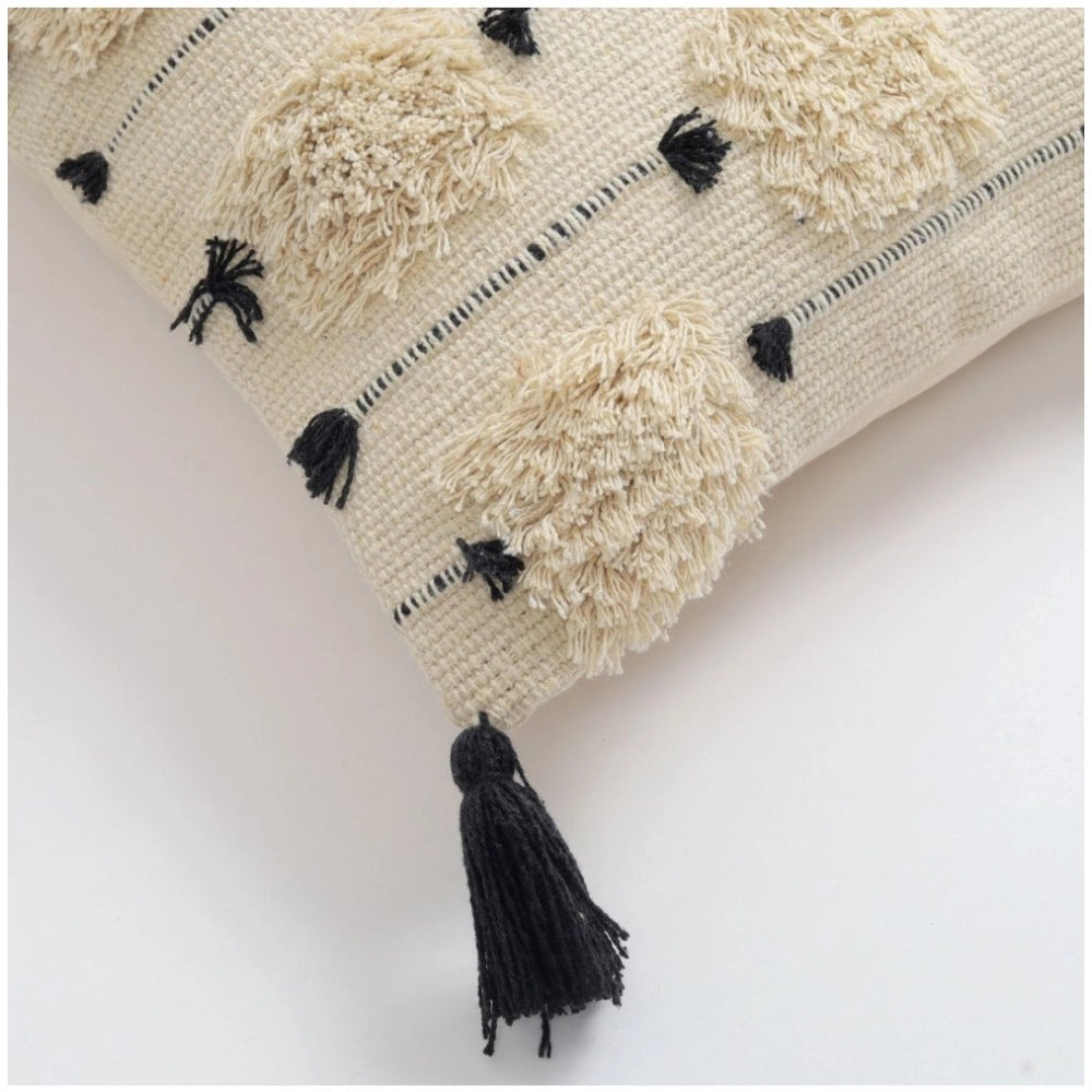 Generic Cotton Handcrafted Pit Loom Cushion Cover 16x16 Inch Pack of 2 (Black)