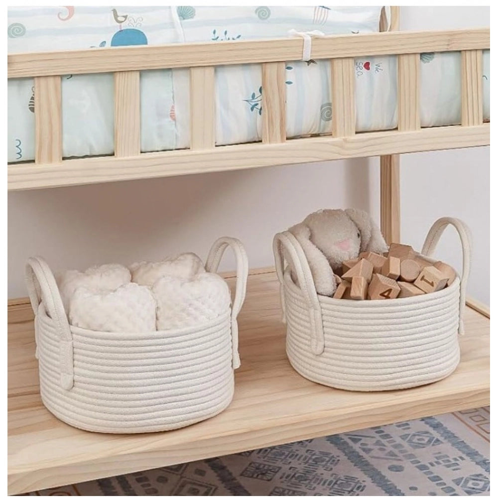Generic Cotton Round Storage Rope Woven Baskets Pack of 2 (White)