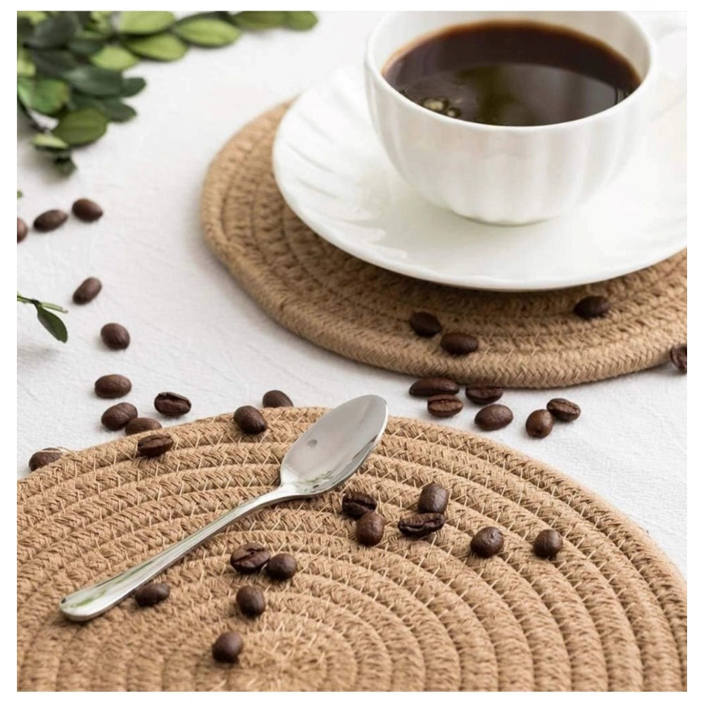 Generic Cotton Dining Table Round Placemat Mats Set of 4 (Beige)