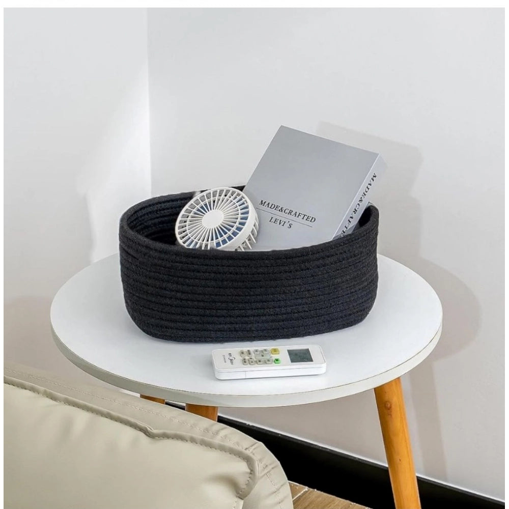 Generic Cotton Oval Storage Rope Woven Baskets Pack of 1 (Black)