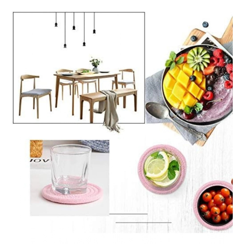 Generic Cotton Rope Drink Coasters 6 Pcs Set (Baby Pink)