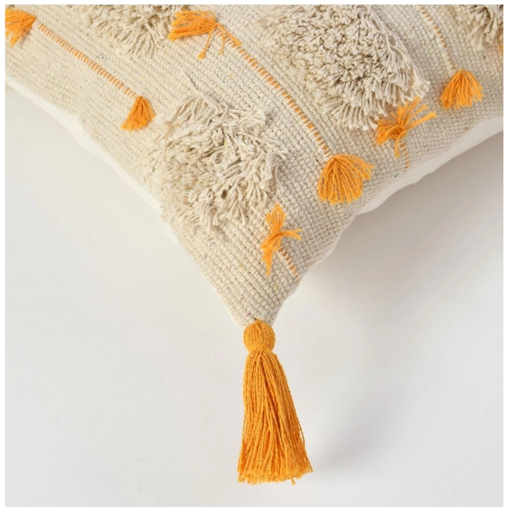 Generic Cotton Handcrafted Pit Loom Cushion Cover 16x16 Inch Pack of 2 (Yellow)