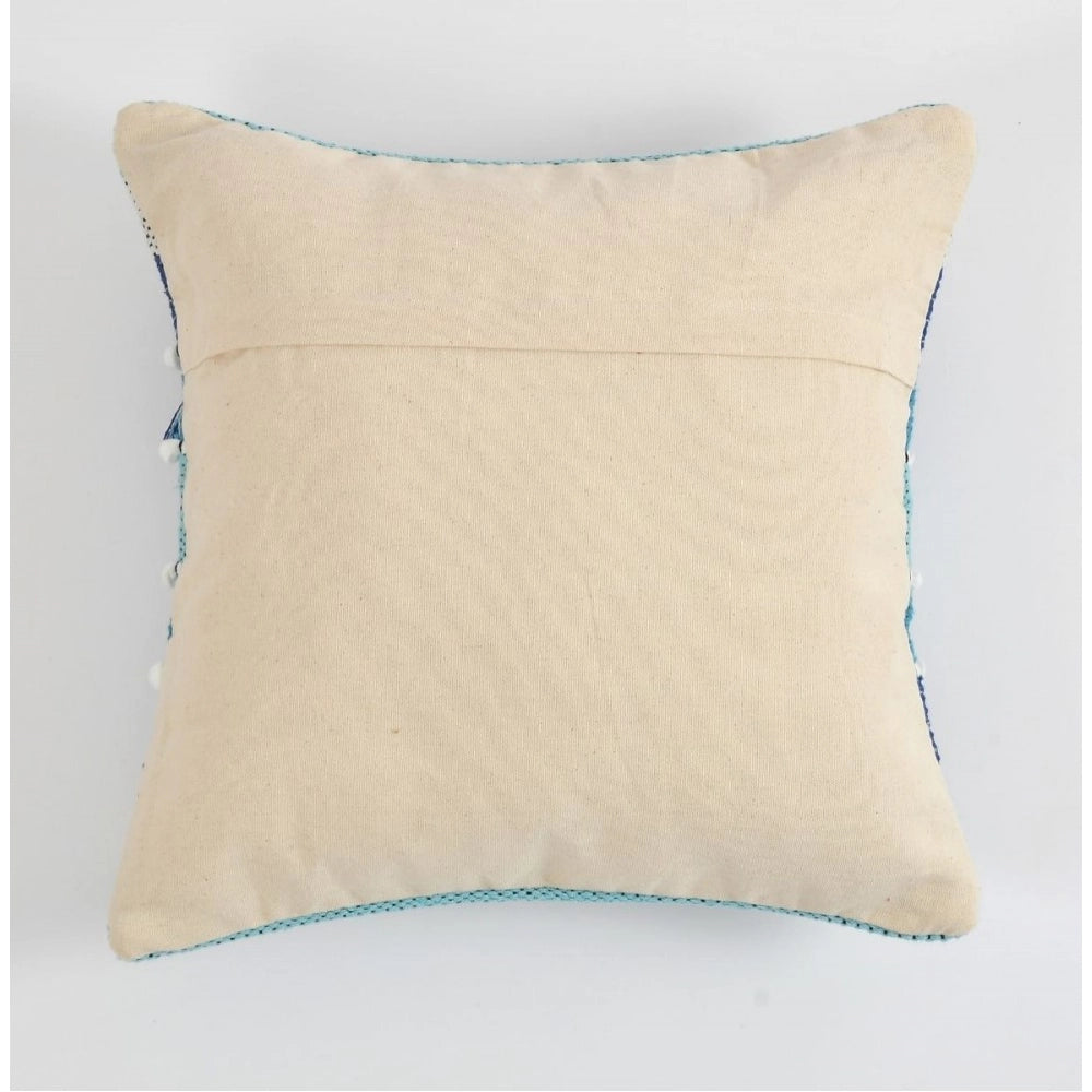 Generic Cotton Handcrafted Pit Loom Cushion Cover 16x16 Inch Pack of 2 (Blue)