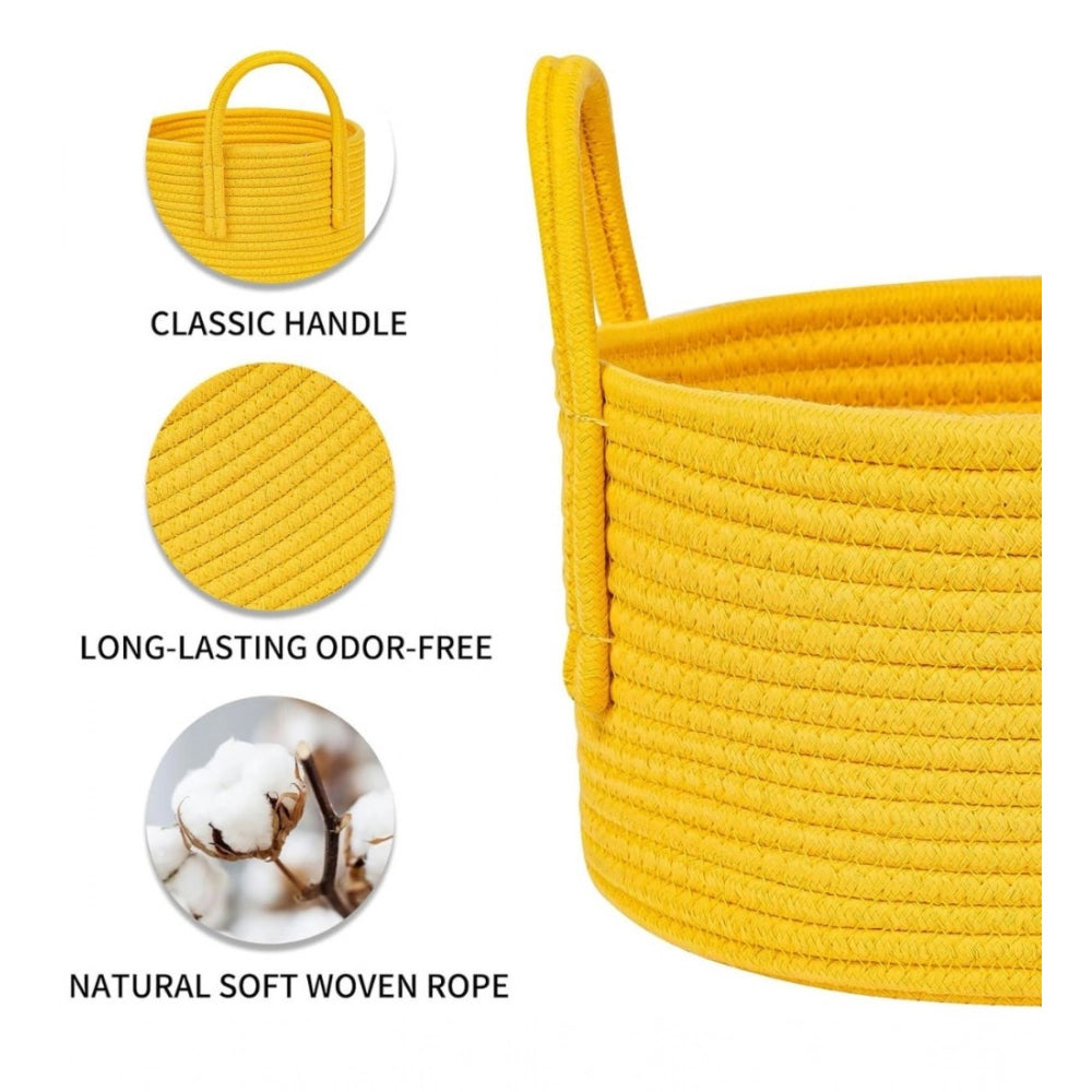 Generic Cotton Round Storage Rope Woven Baskets Pack of 2 (Yellow)