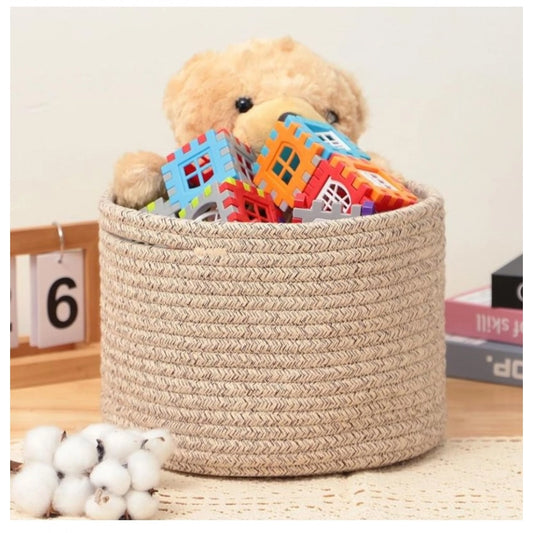 Generic Cotton Round Small Storage Basket 9x7 Inch Pack of 1 (Brown)