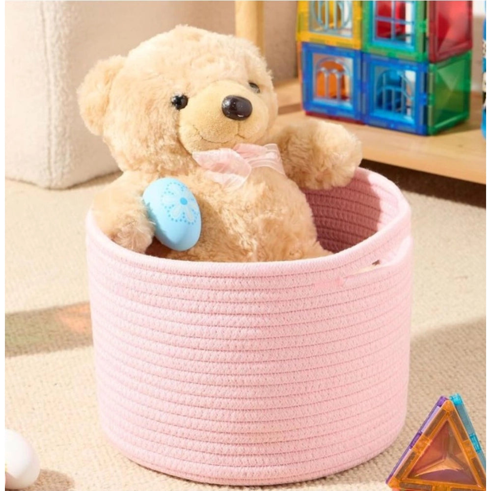 Generic Cotton Round Small Storage Basket 9x7 Inch Pack of 1 (Baby Pink)