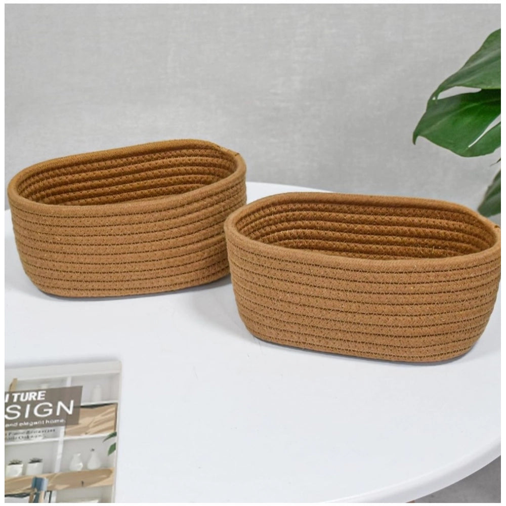 Generic Cotton Storage Rope Woven Baskets Pack of 2 (Beige)