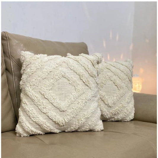 Generic Cotton Tufted Cushion Pillow Cover 16x16 Inch Pack of 2 (Off White)