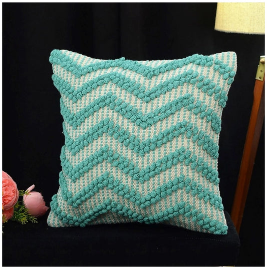 Generic Cotton Handcrafted Pit Loom Cushion Cover 16x16 Inch Pack of 2 (Sea Green)