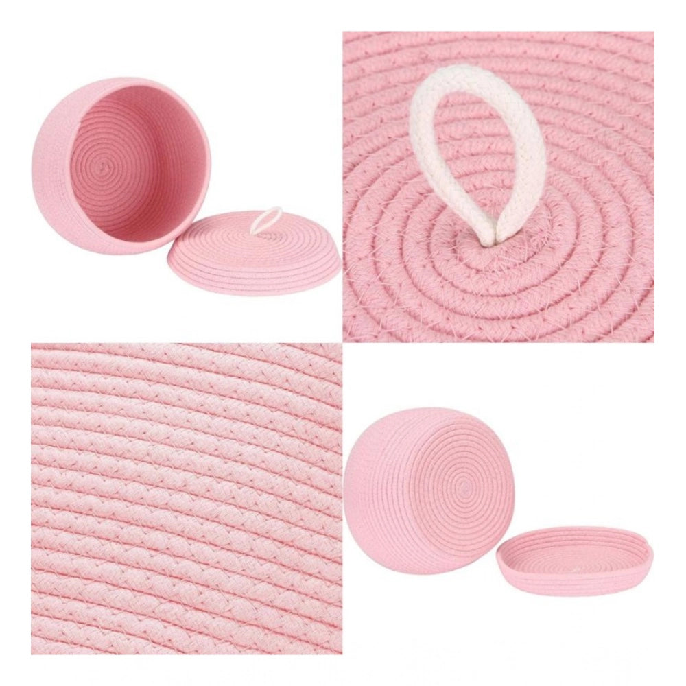 Generic Cotton Bear Shaped Storage Matka Basket With Lid Pack of 1 (Pink)