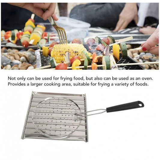 Generic Steel Toaster White Foldable Stainless Steel Grilling Pan (Silver)