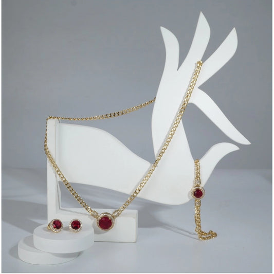 Generic Women's Stainless Steel Red Color Golden Chain Western Combo Jewelry (Gold Plated)