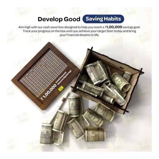 Generic Wood Piggy Bank Wooden Coin Box with Carved Design for Kids (Brown)