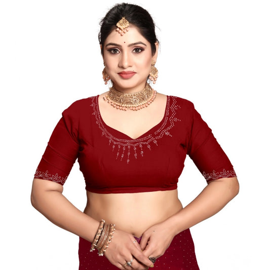 Generic Women's Georgette Satin Silk Saree With Unstitched Blouse 5.5Mtr (Red)