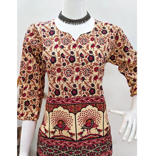 Generic Women's Cotton Jaipuri Printed 3-4th Sleeve Co ord Set (Multicolor)