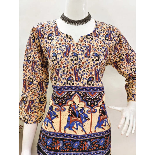 Generic Women's Cotton Jaipuri Printed 3-4th Sleeve Co ord Set (Multicolor)