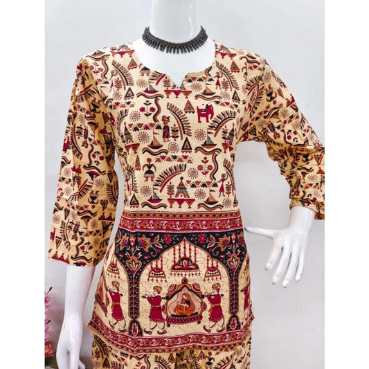 Generic Women's Cotton Jaipuri Printed 3-4th Sleeve Co ord Set (Multicolor)
