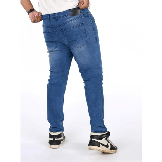 Men's Cotton Blended Solid Plus Size Jeans (Blue)