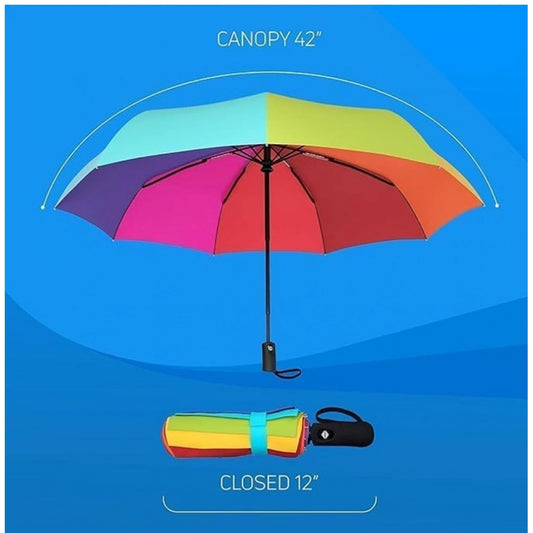 Metal Portable Auto Travel Umbrella (Rainbow)