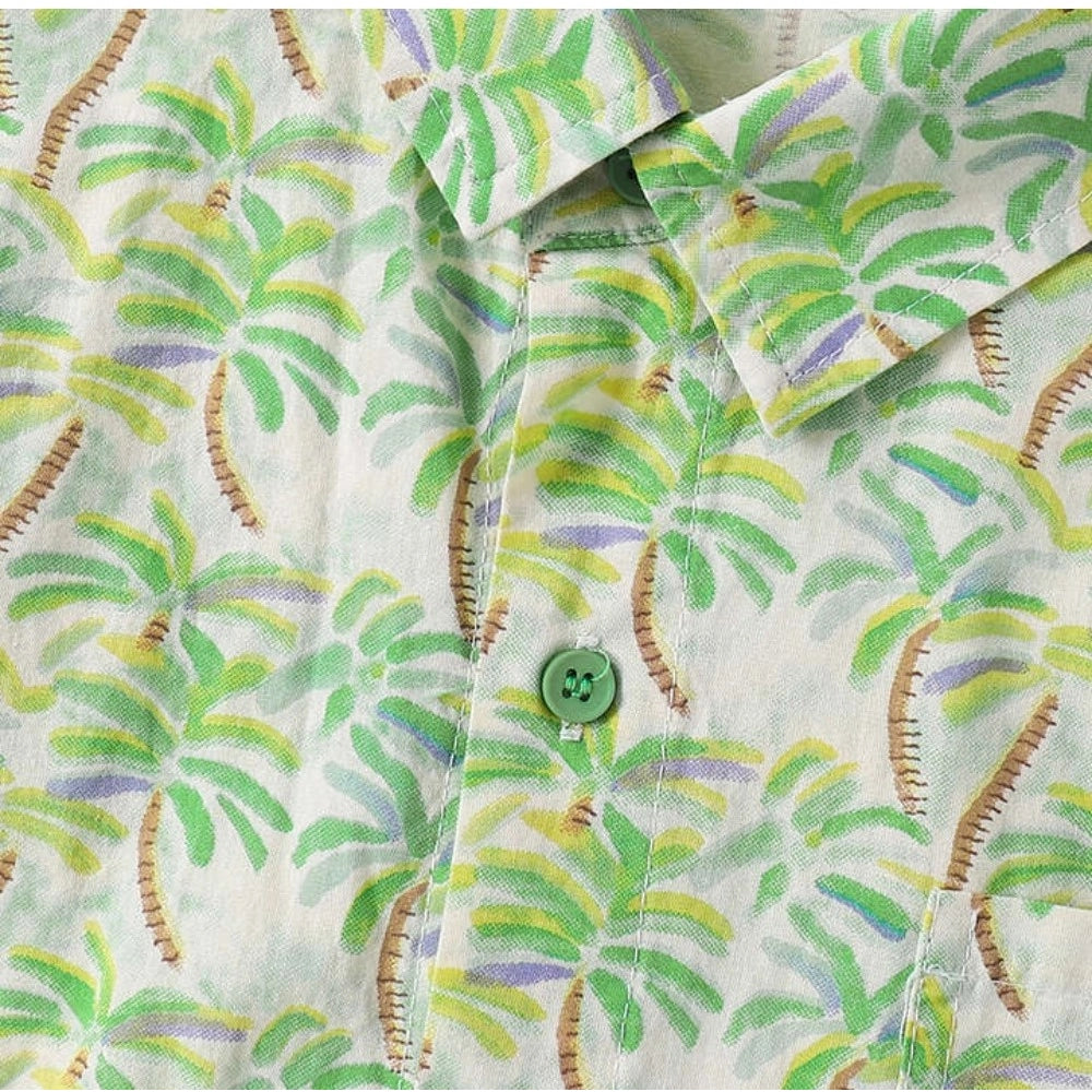 Generic Boy's Cotton Blend Printed Short Sleeve Shirt (Green)
