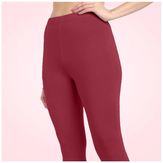 Generic Women's Cotton Blended Solid Ankle legging (Red Maroon)