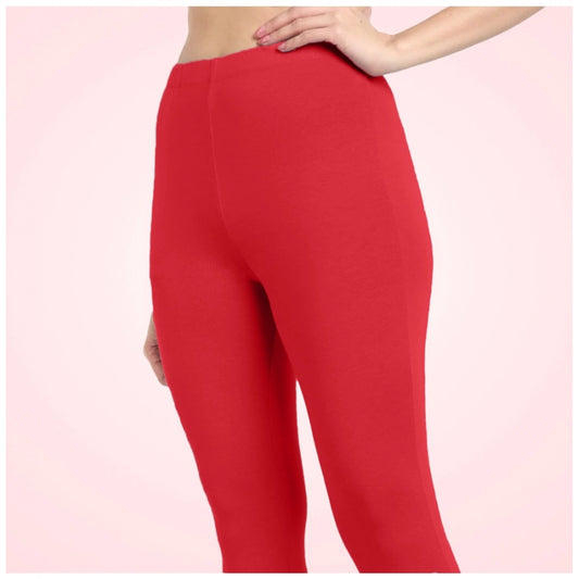 Generic Women's Cotton Blended Solid Ankle legging (Red)