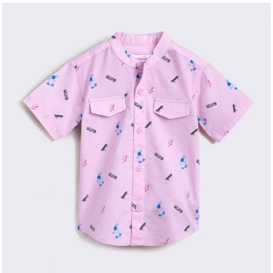 Generic Boy's Cotton Blend Printed Short Sleeve Shirt and Shorts Set (Pink)