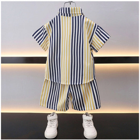 Generic Boy's Lycra Blend Printed Short Sleeve Shirt and Shorts Set (MultiColor)