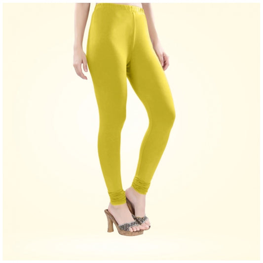 Generic Women's Cotton Blended Solid Churidar leggings (Lemon Yellow)
